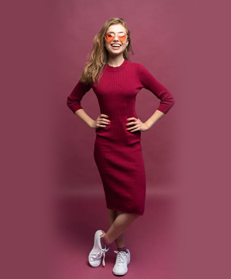 Ribbed Knit Midi Dress Image